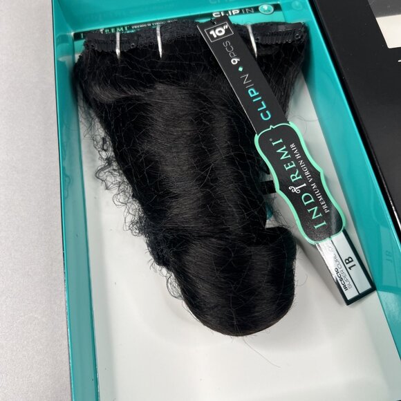 Indi Remi 9 Pc 10” Clip-in #1B Off Black Super Romance Curl Human Virgin Hair - Picture 2 of 9